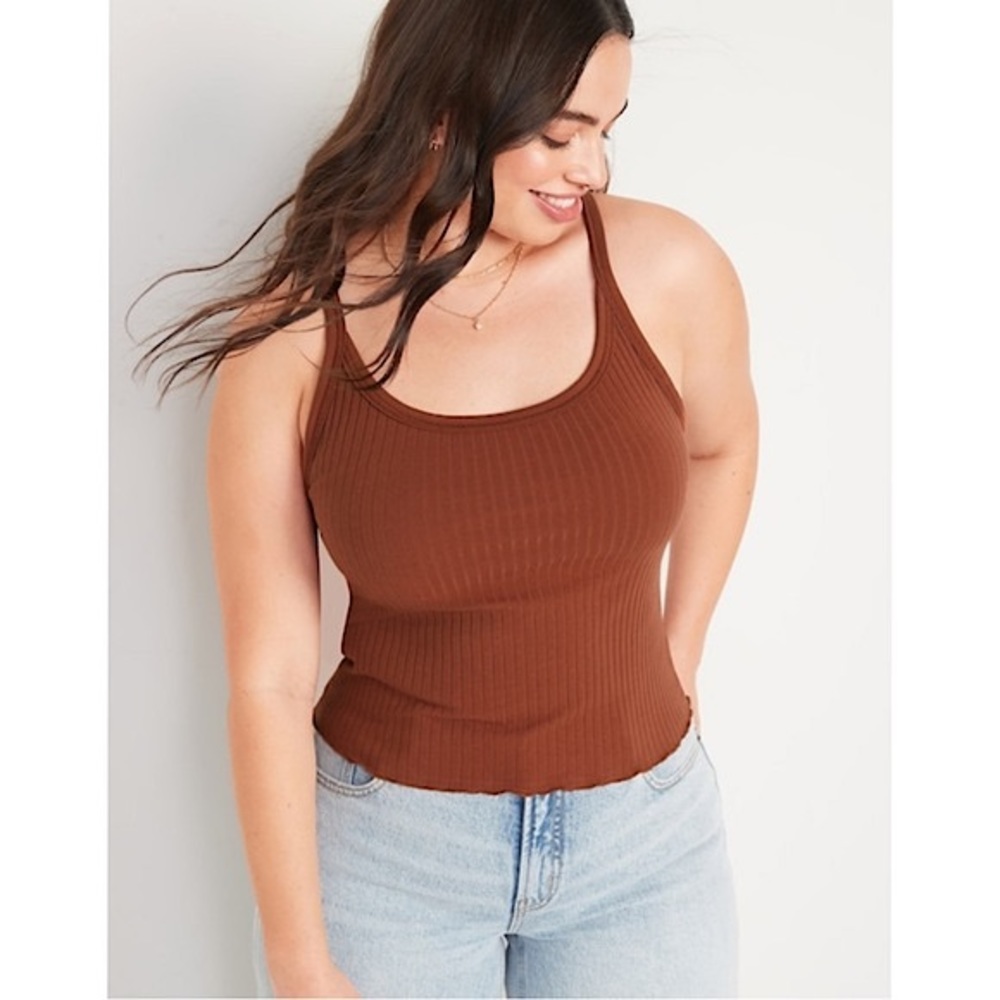 Old Navy Plus Size Fitted Cropped Lettuce Edge Rib Knit Neutral Tank Top